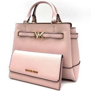 Michael Kors Reed Small Satchel Crossbody Bag & Large Trifold Wallet Light Pink